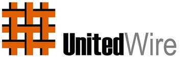 orange and green logo for company United Wire sponsoring Wire-Art by David Begbie