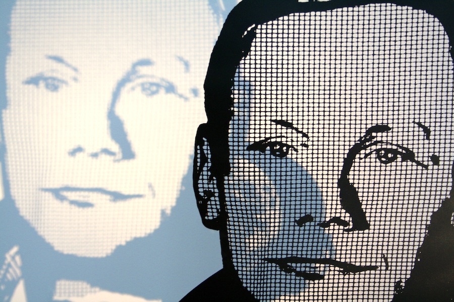 Portrait of astronaut Neil Armstrong in stainless steel