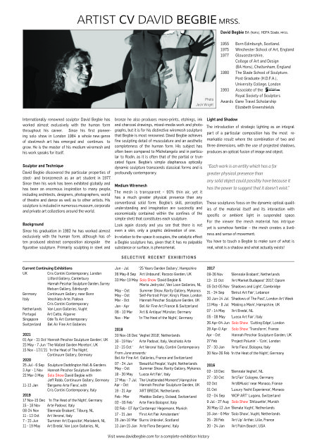 Curriculum-vitae artist David Begbie MRSS.