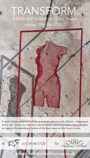 Sculpture Exhibition at Le Chevre D'Or, Eze, France - female body in red metal artwork