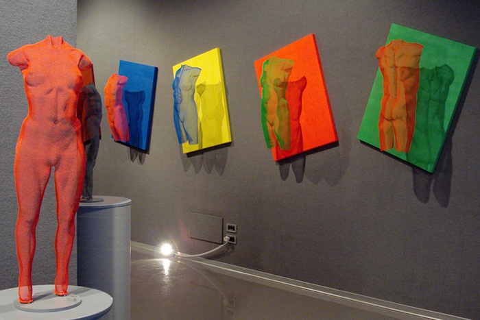 abstract and figurative steel-mesh sculpture at gallery