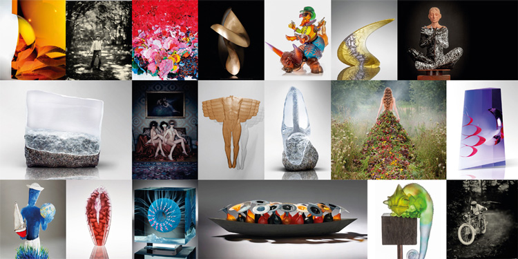 sculpture in glass and metal plus photography at art gallery Continuum