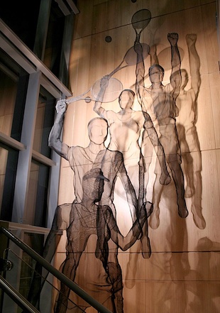 tennis sculpture suspended transparent shadows