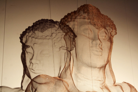 buddha sculpture in mesh detail buddhaface