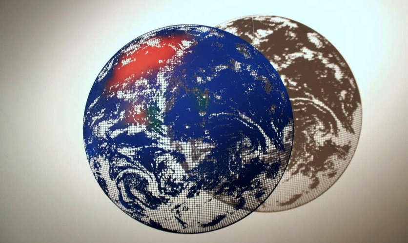 Our planet as a suspended steel sculpture - artwork by David Begbie