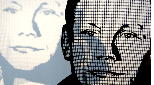Portrait of astronaut Armstrong made from stainless steel